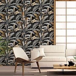 Galerie Wallcoverings Product Code 18542 - Into The Wild Wallpaper Collection - Black Colours - Banana Tree Design