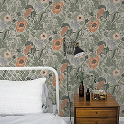 Galerie Wallcoverings Product Code 33001 - Apelviken Wallpaper Collection - Green Orange Colours - Anemone Design