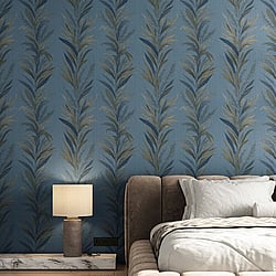 Galerie Wallcoverings Product Code 35906 - Ornamenta Wallpaper Collection - Blue Gold Colours - Leaf Flourish Design