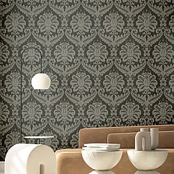 Galerie Wallcoverings Product Code 35929 - Ornamenta Wallpaper Collection - Anthracite Grey Colours - Traditional Damask Design