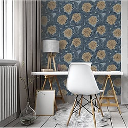 Galerie Wallcoverings Product Code 51010 - Blomstermala Wallpaper Collection - Blue Beige Brown Colours - Big Bloom Design