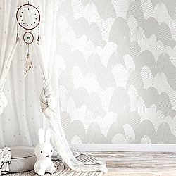 Galerie Wallcoverings Product Code 5425 - Little Explorers Wallpaper Collection - Grey White Colours - Grey Abstract Hills Design