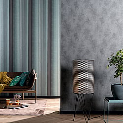 Galerie Wallcoverings Product Code 59319 - Loft Wallpaper Collection - Blue Silver Black Grey Colours - Metallic Multi-Stripe Design