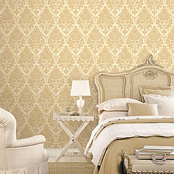 Galerie Wallcoverings Product Code CI38222 - Classic Silks 4 Wallpaper Collection - Drk. Cream, Tan, Gold Colours - Damask Design