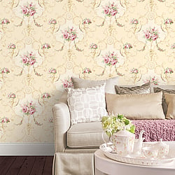 Galerie Wallcoverings Product Code CI38230 - Classic Silks 4 Wallpaper Collection - Lt.Cream Pink Green Colours - Ornamental Floral Design