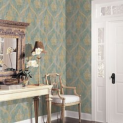 Galerie Wallcoverings Product Code CI38255 - Classic Silks 4 Wallpaper Collection - Aqua, Green, Taupe Colours - Regal Damask Design