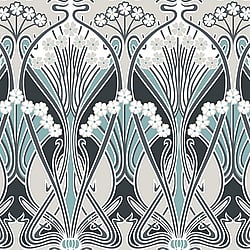 Galerie Wallcoverings Product Code ET12404 - Arts And Crafts Wallpaper Collection - Black Blue Grey Colours - Dragonfly Damask Design