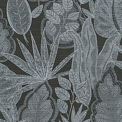 Galerie Wallcoverings Product Code FL61111 - Flourish Wallpaper Collection - Grey/Black Colours - Grafic Leaves Motif Design