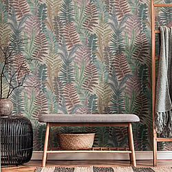 Galerie Wallcoverings Product Code FL61116 - Flourish Wallpaper Collection - Beige/Blue Colours - Fern Leaves Motif Design