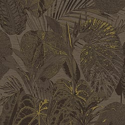 Galerie Wallcoverings Product Code FL61157 - Flourish Wallpaper Collection - Brown/Metallic Colours - Jungle Leaves Motif Design