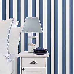 Galerie Wallcoverings Product Code G23144 - Deauville 2 Wallpaper Collection - Marine Blue White Colours - Regency Stripe Design