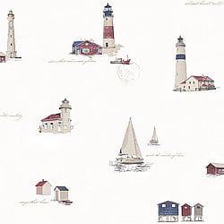 Galerie Wallcoverings Product Code G23315 - Deauville 2 Wallpaper Collection - Navy Blue Red White Colours - Beach Huts Design