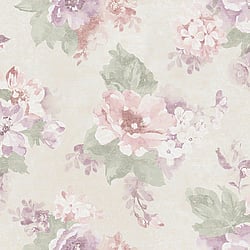 Galerie Wallcoverings Product Code G34101 - Vintage Damasks Wallpaper Collection - Purple Green Cream Colours - Vintage Bloom Design