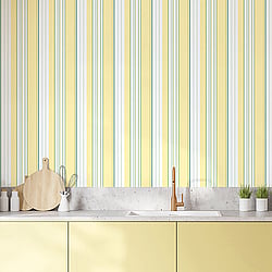 Galerie Wallcoverings Product Code G45448 - Just Kitchens Wallpaper Collection - Yellow Green White Colours - Multi Stripe Design