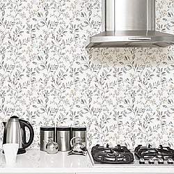 Galerie Wallcoverings Product Code G45454 - Just Kitchens Wallpaper Collection - Grey Beige Colours - Spring Leaf Trail Design