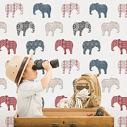 Galerie Wallcoverings Product Code G56526 - Just 4 Kids 2 Wallpaper Collection - Red Blue White Colours - Elephant Motif Design