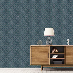 Galerie Wallcoverings Product Code G56582 - Texstyle Wallpaper Collection - Turquoise Navy Colours - Block Flock Design