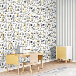 Galerie Wallcoverings Product Code G78362 - Tiny Tots 2 Wallpaper Collection - Yellow Greige Colours - Construction Design