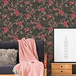 Galerie Wallcoverings Product Code HV41053 - Havana Wallpaper Collection - Brown Red Black Colours - Havana Floral Motif Design