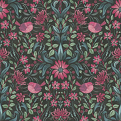 Galerie Wallcoverings Product Code MC61004 - Maison Charme Wallpaper Collection - Green, Pink, Black Colours - Step into a world of quintessential French chicness with this mesmerizing print. Immerse yourself in its exquisite details, where blossoms, wispy leaves and graceful birds intertwine, evoking the essence of spring. This elegant print breathes life into every room it graces, infusing your space with warmth, charm, and a touch of timeless beauty. Let this gorgeous floral and bird motif transport you to a realm of captivating allure and enchantment. Design