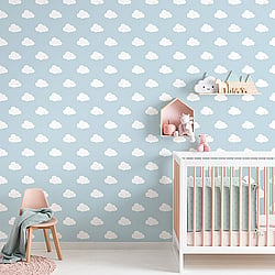 Galerie Wallcoverings Product Code ND21114 - Little Explorers Wallpaper Collection - Blue White Colours - Blue Sleepy Clouds Design