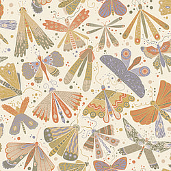 Galerie Wallcoverings Product Code S63024 - Sommarang 2 Wallpaper Collection - Green, orange, blue Colours - Enchanting butterflies and dragonflies Design