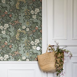 Galerie Wallcoverings Product Code S83103 - Hjarterum Wallpaper Collection - Green Colours - Swedish Flowers and Leaves Design