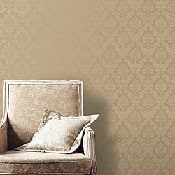 Galerie Wallcoverings Product Code SK34755 - Simply Silks 4 Wallpaper Collection - Brushed Metallic Gold Colours - Feathered Damask Design