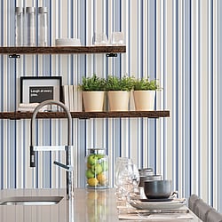 Galerie Wallcoverings Product Code SY33963 - Simply Stripes 2 Wallpaper Collection - Navy Blue Beige Colours - Step Stripe Design